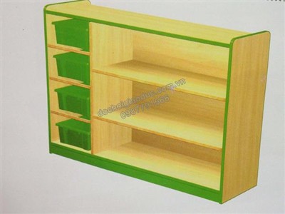 Giá đồ chơi học liệu 3 tầng 4 khoang gỗ tự nhiên